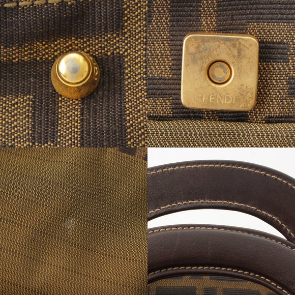 Fendi F canvas Zucca handbag fittings Brown metal - Picture 8 of 10